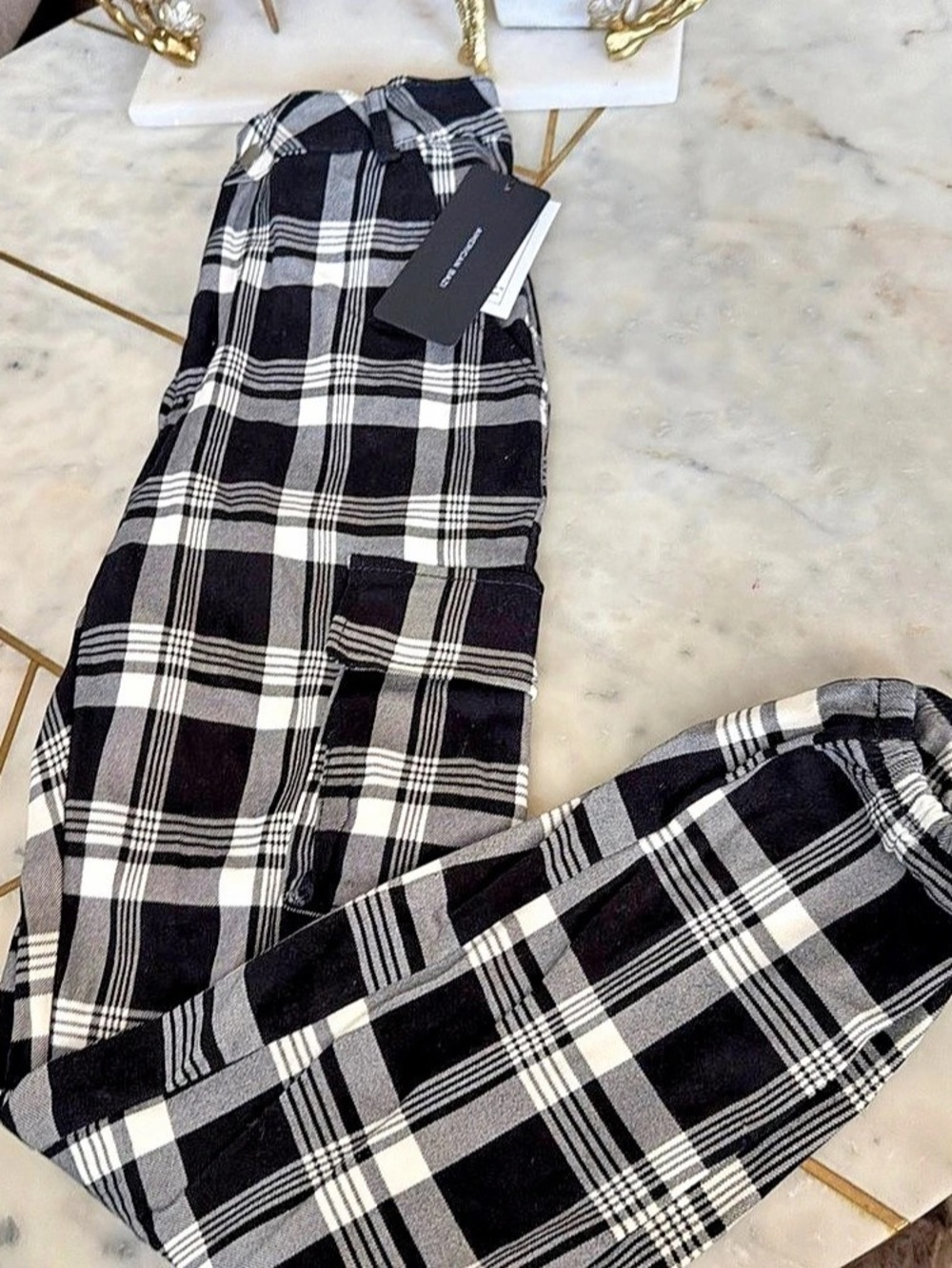 American Bazi Color Twill Joggers Plaid Joggers in Black & White Size Small NWT